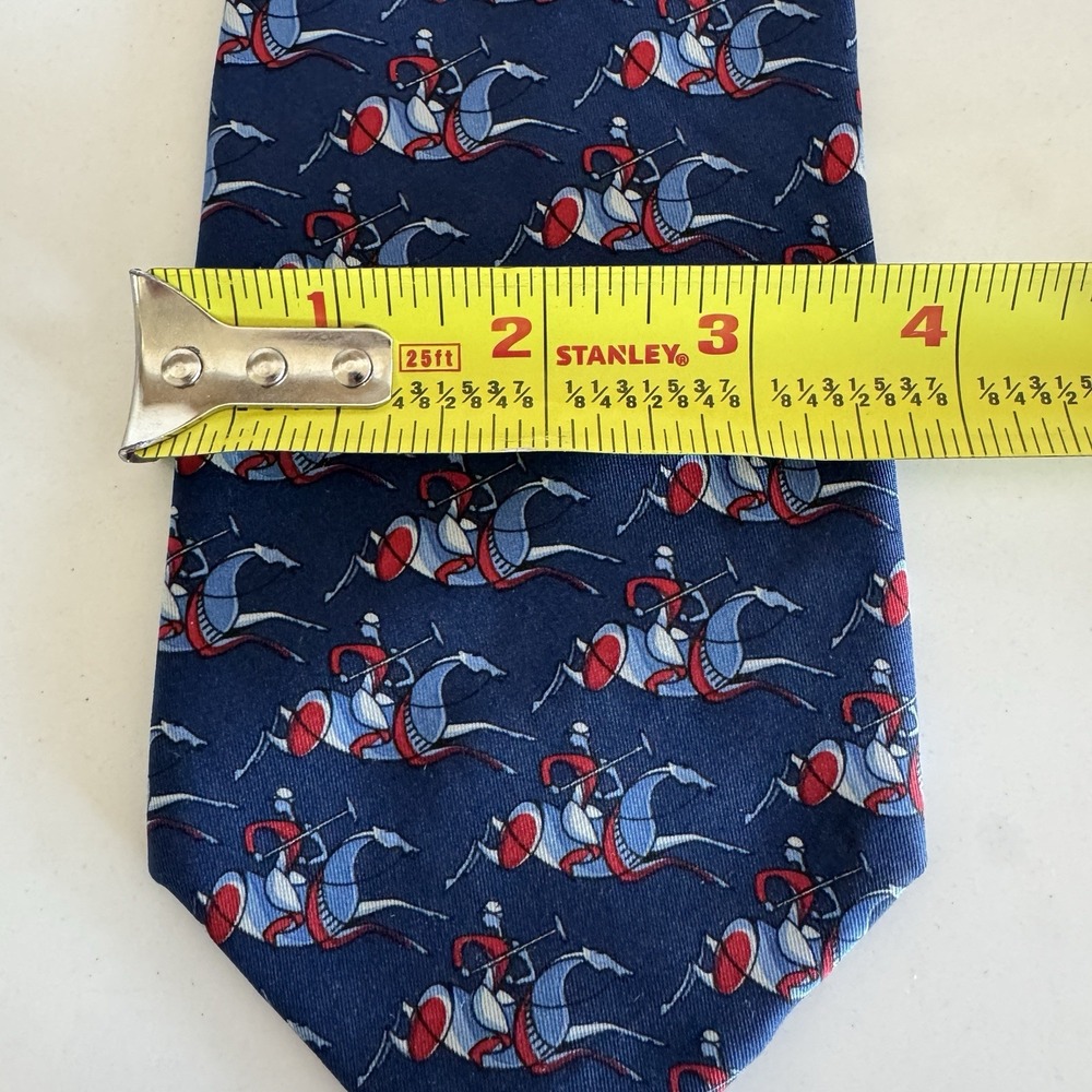 Salvatore Ferragamo Silk Necktie Navy Blue Red Equestrian Horse Jockey Classic - Picture 5 of 6